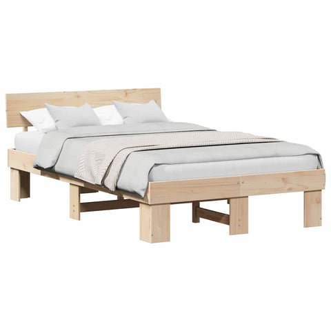 vidaXL Bed Frame with Headboard Brown 140 x 190 cm Solid pine wood