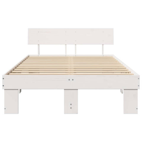 vidaXL Bed Frame with Headboard White 140 x 190 cm Solid pine wood