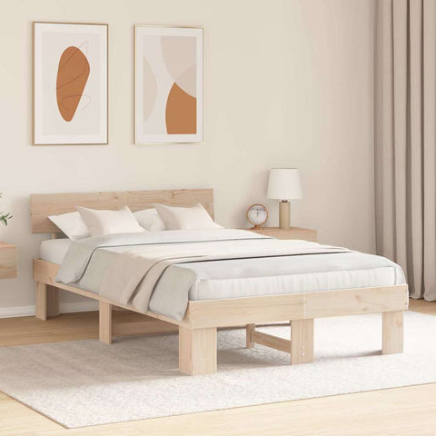 vidaXL Bed Frame with Headboard Brown 135 x 190 cm Solid pine wood
