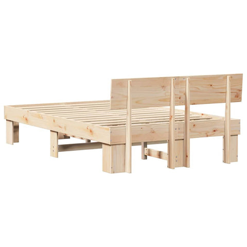 vidaXL Bed Frame with Headboard Brown 135 x 190 cm Solid pine wood