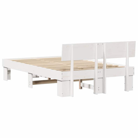 vidaXL Bed Frame with Headboard White 135 x 190 cm Solid pine wood