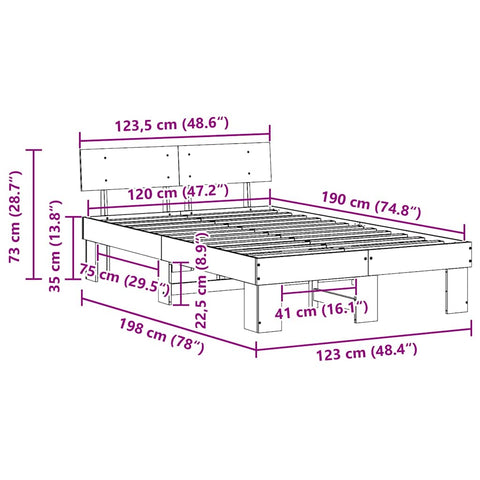 vidaXL Bed Frame with Headboard Brown 120 x 190 cm Solid pine wood
