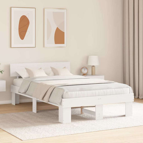 vidaXL Bed Frame with Headboard White 120 x 190 cm Solid pine wood
