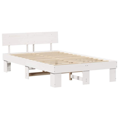 vidaXL Bed Frame with Headboard White 120 x 190 cm Solid pine wood