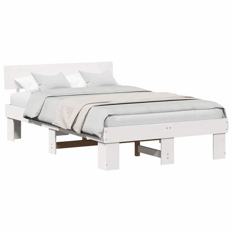 vidaXL Bed Frame with Headboard White 120 x 190 cm Solid pine wood