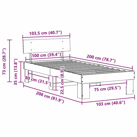 vidaXL Bed Frame with Headboard Natural 100 x 200 cm Solid Pine Wood