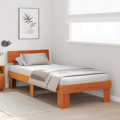 vidaXL Bed Frame with Headboard Wax brown 100 x 200 cm Solid pine wood