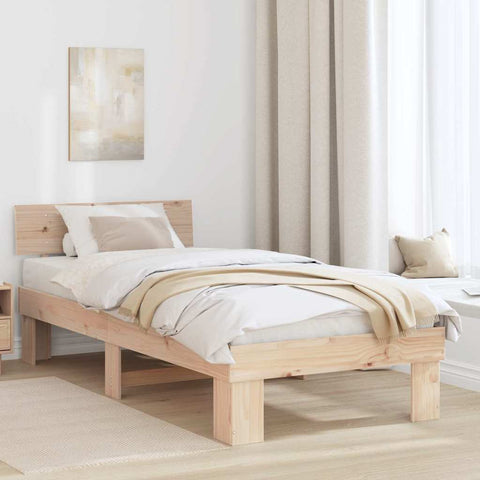 vidaXL Bed Frame with Headboard Brown 90 x 200 cm Solid pine wood