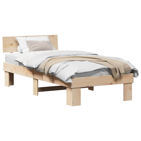 vidaXL Bed Frame with Headboard Brown 90 x 200 cm Solid pine wood