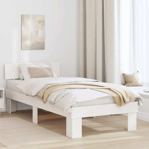 vidaXL Bed Frame with Headboard White 90 x 200 cm Solid pine wood
