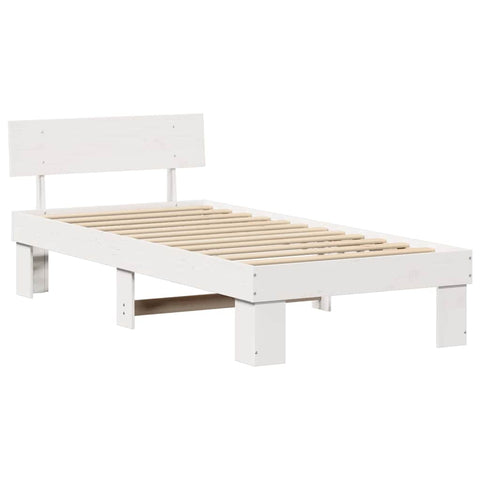 vidaXL Bed Frame with Headboard White 90 x 200 cm Solid pine wood