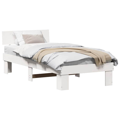 vidaXL Bed Frame with Headboard White 90 x 200 cm Solid pine wood