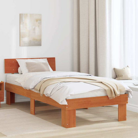 vidaXL Bed Frame with Headboard Wax brown 80 x 200 cm Solid pine wood