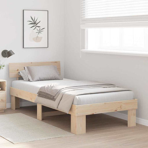 vidaXL Bed Frame with Headboard Brown 90 x 190 cm Solid pine wood