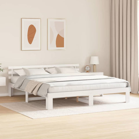 vidaXL White Bed Frame White Solid wood 200 x 200 cm Adjustable Armrests