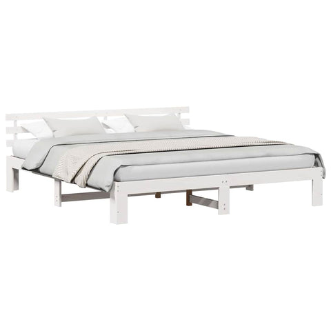 vidaXL White Bed Frame White Solid wood 200 x 200 cm Adjustable Armrests