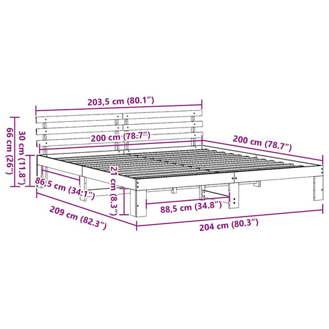 vidaXL White Bed Frame White Solid wood 200 x 200 cm Adjustable Armrests