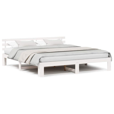 vidaXL White Bed Frame White Solid wood 200 x 200 cm Adjustable Armrests