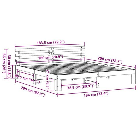 vidaXL Bed Frame with Headboard Brown 180 x 200 cm Solid Pine wood