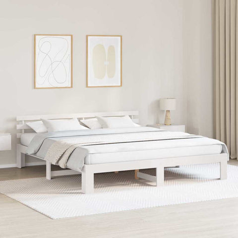 vidaXL Bed Frame with Headboard White 180 x 200 cm Solid Pine wood