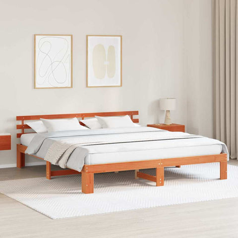 vidaXL Bed Frame with Headboard Brown 180 x 200 cm Solid Pine wood