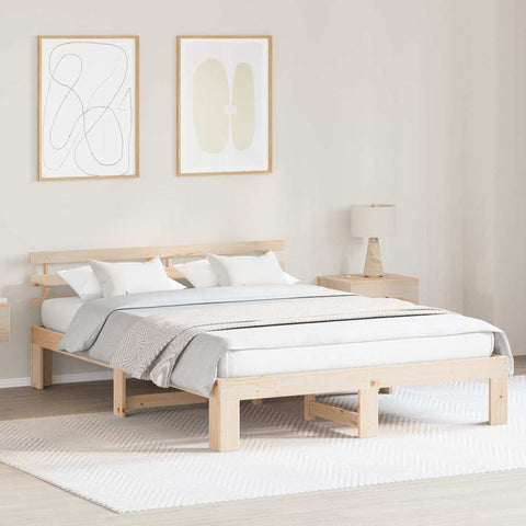 vidaXL Bed Frame with Headboard Brown 160 x 200 cm Solid Pine wood
