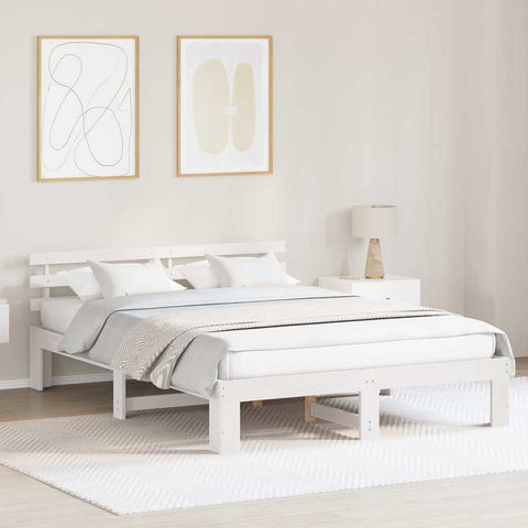 vidaXL Bed Frame with Headboard White 150 x 200 cm Solid Pine wood
