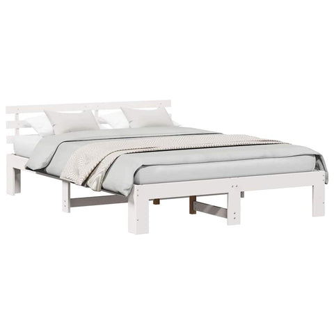 vidaXL Bed Frame with Headboard White 150 x 200 cm Solid Pine wood