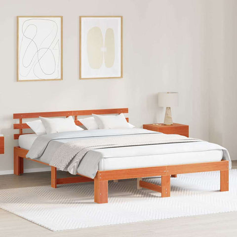 vidaXL Bed Frame with Headboard Brown 150 x 200 cm Solid Pine wood
