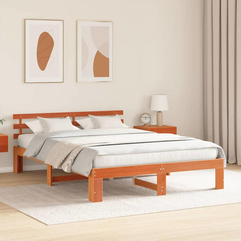 vidaXL Bed Frame with Headboard Brown 150 x 200 cm Solid Pine wood