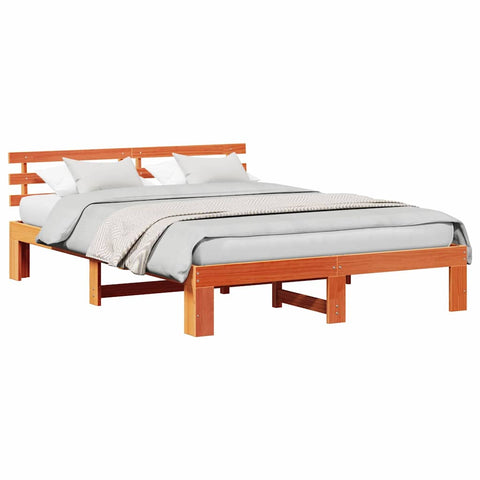 vidaXL Bed Frame with Headboard Brown 140 x 200 cm Solid Pine wood