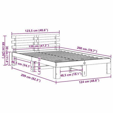 vidaXL Bed Frame with Headboard Brown 120 x 200 cm Solid Pine wood