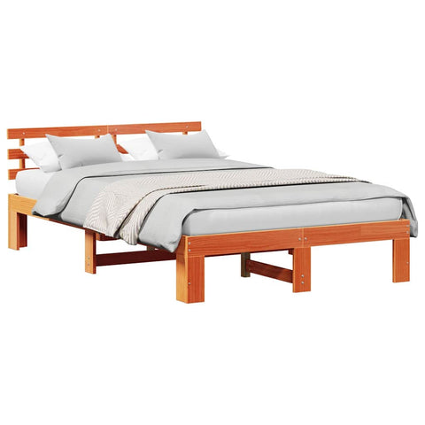 vidaXL Bed Frame with Headboard Brown 120 x 200 cm Solid Pine wood