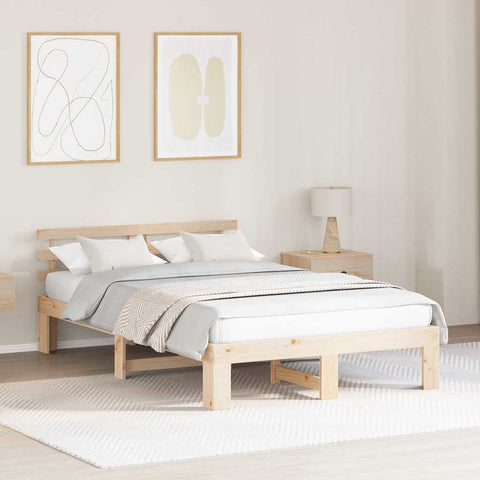 vidaXL Bed Frame with Headboard Cream 140 x 190 cm Solid Pine wood