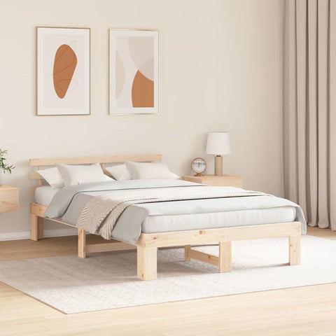 vidaXL Bed Frame with Headboard Cream 140 x 190 cm Solid Pine wood