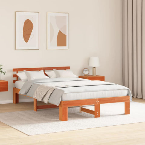 vidaXL Bed Frame with Headboard Brown 140 x 190 cm Solid Pine wood