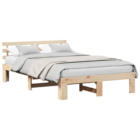 vidaXL Bed Frame with Headboard Brown 135 x 190 cm Solid Pine wood