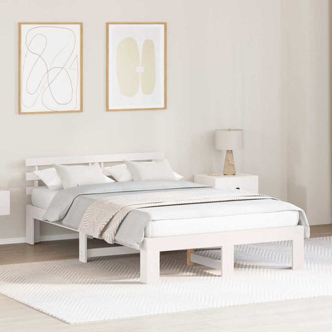vidaXL Bed Frame with Headboard White 135 x 190 cm Solid Pine wood