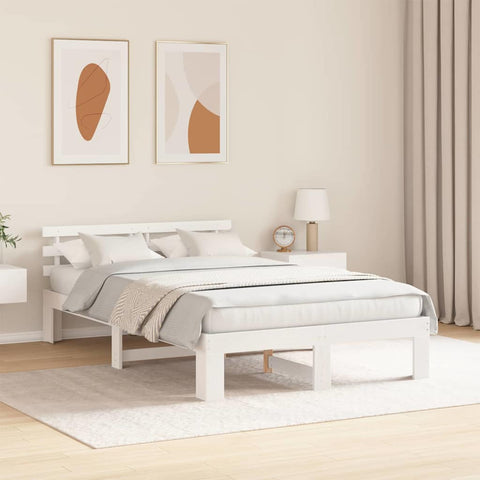 vidaXL Bed Frame with Headboard White 135 x 190 cm Solid Pine wood