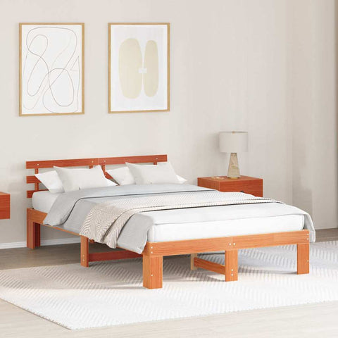 vidaXL Bed Frame with Headboard Brown 135 x 190 cm Solid Pine wood