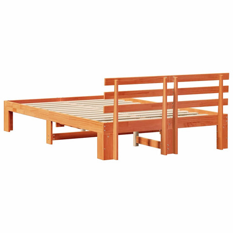 vidaXL Bed Frame with Headboard Brown 120 x 190 cm Solid Pine wood