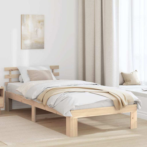 vidaXL Bed Frame with Headboard Brown 100 x 200 cm Solid Pine wood