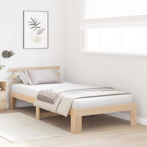 vidaXL Bed Frame with Headboard Brown 100 x 200 cm Solid Pine wood