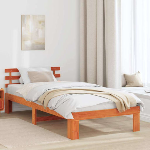 vidaXL Bed Frame with Headboard Brown 100 x 200 cm Solid Pine wood
