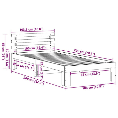 vidaXL Bed Frame with Headboard Brown 100 x 200 cm Solid Pine wood