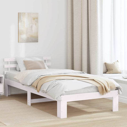 vidaXL Bed Frame with Headboard White 90 x 200 cm Solid Pine wood