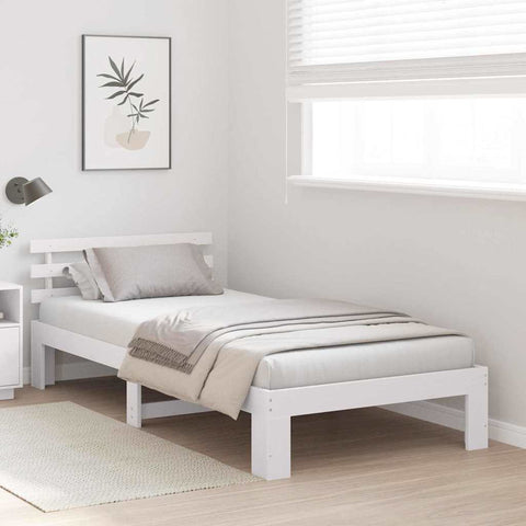 vidaXL Bed Frame with Headboard White 90 x 200 cm Solid Pine wood