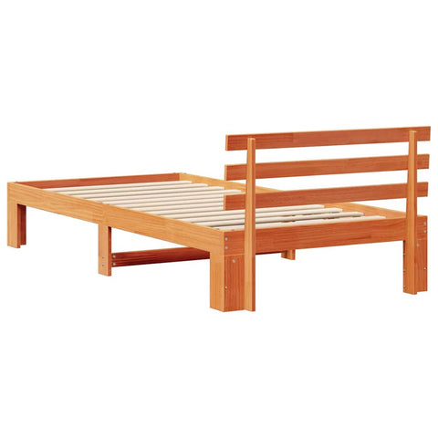 vidaXL Bed Frame with Headboard Brown 90 x 200 cm Solid Pine wood