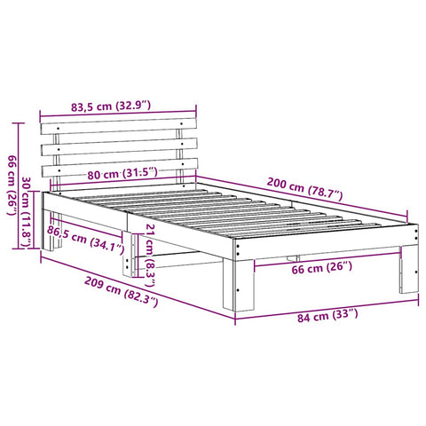 vidaXL Bed Frame with Headboard White 80 x 200 cm Solid Pine wood