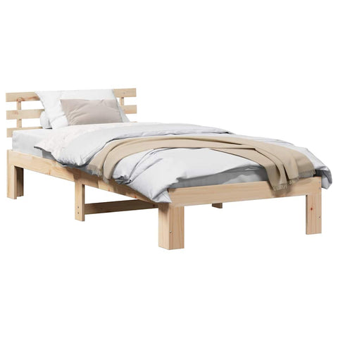 vidaXL Bed Frame with Headboard Brown 90 x 190 cm Solid Pine wood
